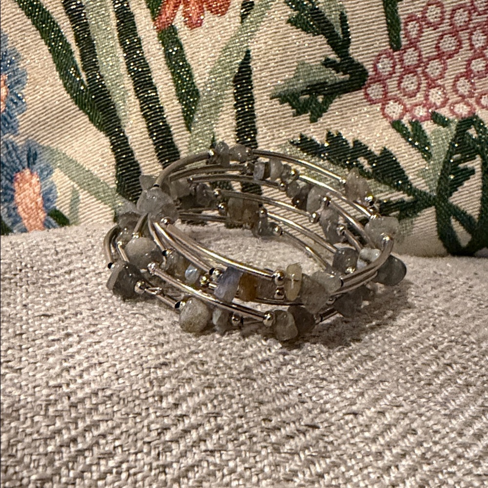 Elegant Silver and Gray iridescent real gemstone Bracelet